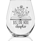 Perfectinsoy Just One More Chapter Stemless Wine Glass, Birthday Gifts for Book Lovers Bibliophiles Readers Librarians, Bookish Wine Glass Gifts for Women Friends Colleagues Sisters Brothers