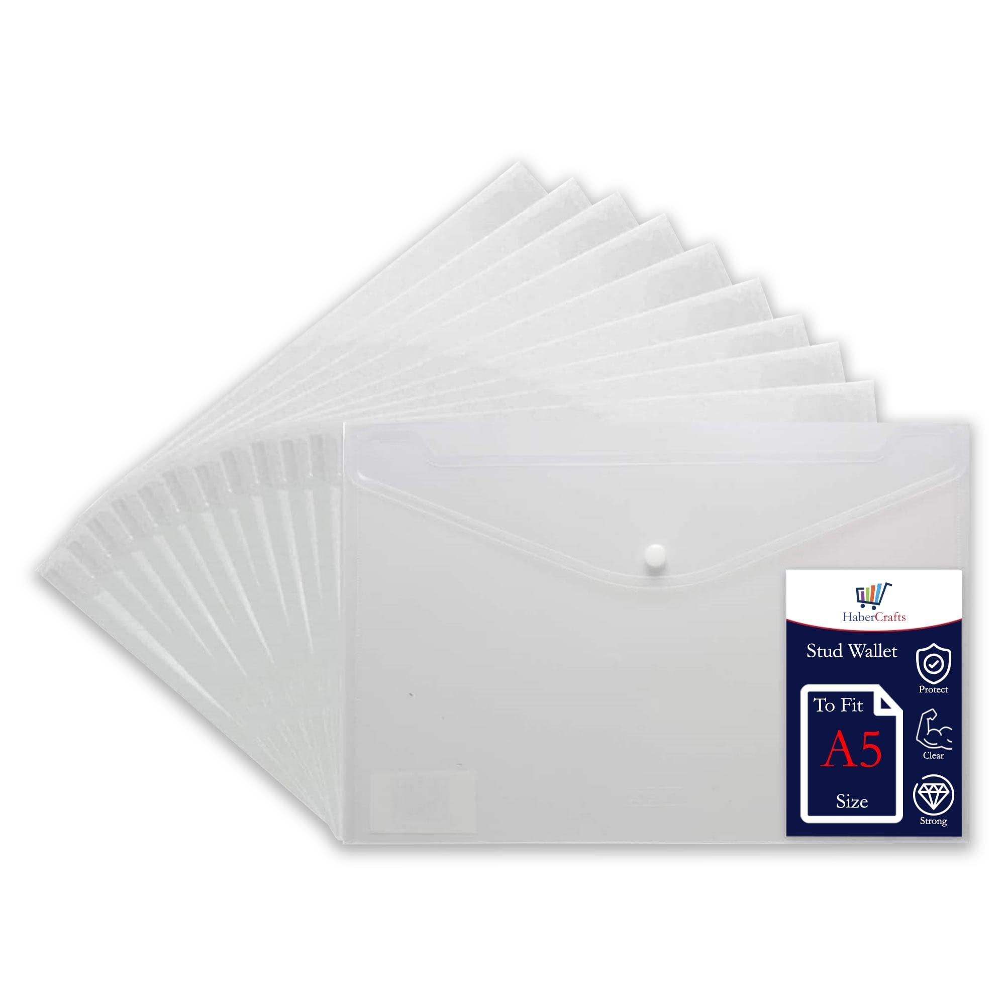 A5 Plastic Wallets Clear Popper Wallet Envelope Folders Transparent School Document Folder Press Stud Wallet Carry File Pockets Plastic Folder Office Files Button Closure (to Fit A5 Size - 25 Files)