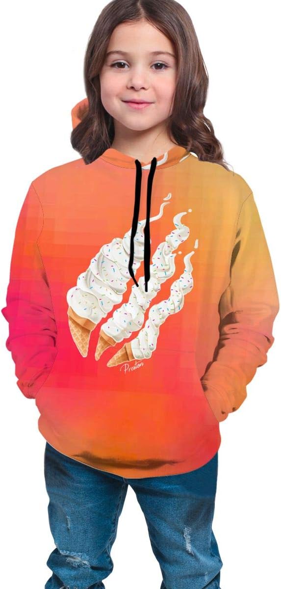 Fashion Preston Playz Fire Ice Cream 3D Print Hoodie Casual Long Sleeve Sweatshirts for Kids Boys and Girls