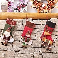 Yingzia Pack of 3 Christmas Stockings Classic Santa Snowman Reindeer 3D Character Christmas Stocking for Family Holiday Xmas Party Decorations