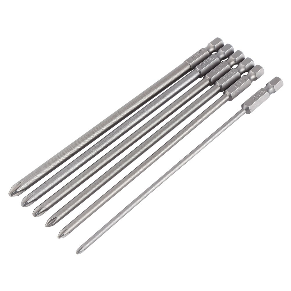 Torx Screwdriver Bits, Akozon 6Pcs Shank 1/4" S2 Steel 150mm Magnetic Screwdriver Bit Set Cross Head Bit Tool PH1 PH2