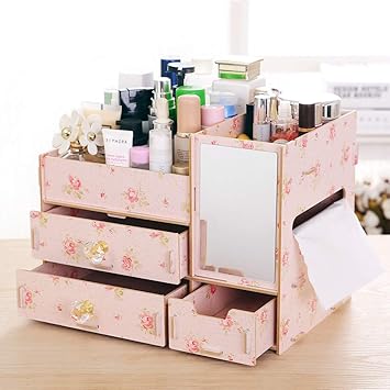 Amazon Com Clgty Makeup Organizer Wooden Drawers Cosmetic