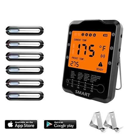 Bbq Food Meat Thermometer Bluetooth Wireless Digital Remote Control With 6 Probes For Grill Smoker