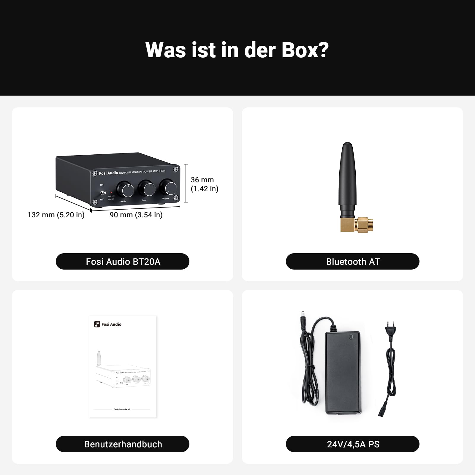 Fosi Audio BT20A Bluetooth Verstärker, 200W Mini Hifi Verstärker mit TPA3116 Amp Chip, Bass und Treble Regler, Stereo Verstärker Class D 2.0 Kanal 9