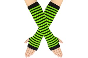 EUBUY Women Long Fingerless Gloves, 1 Pair Striped Arm Warmer Fingerless Thumb Hole Gloves for Women Girls