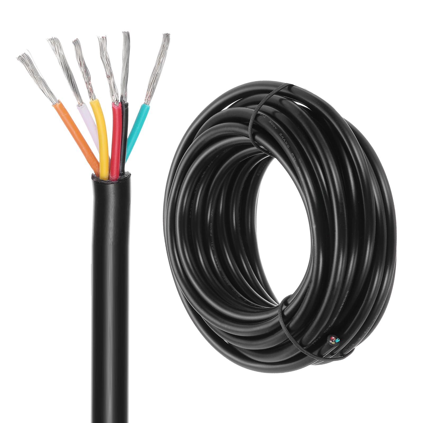 DMiotech 24 Gauge Wire Electrical Wire 6 Conductor, 24 AWG Extension Cable Cord 20 Ft/6 m UL2464 300V Stranded Tinned Copper Wire for LED Lighting Automotive