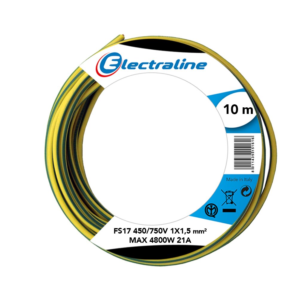 Electraline Unipolar Cable 13101 FS17, Section 1 x 1.5 mm², Yellow/Green, 10 M