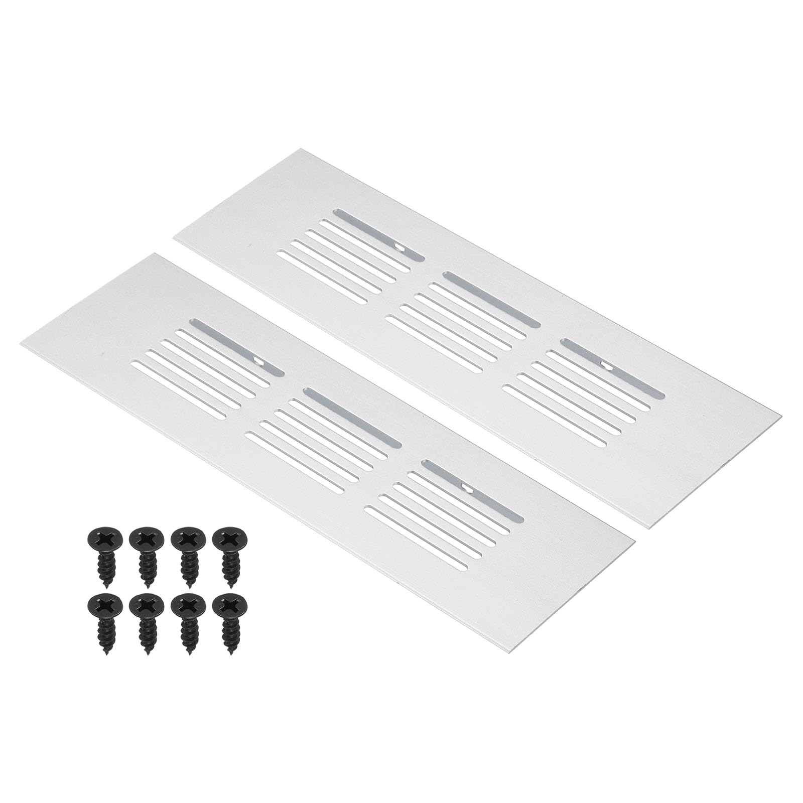 PATIKIL 6 x 2 Inch Door Air Vent Cover, 2pcs Aluminum Grille Ventilation Cover Louvered with Mounting Screws for Cabinet Wardrobe Door, Silver Tone