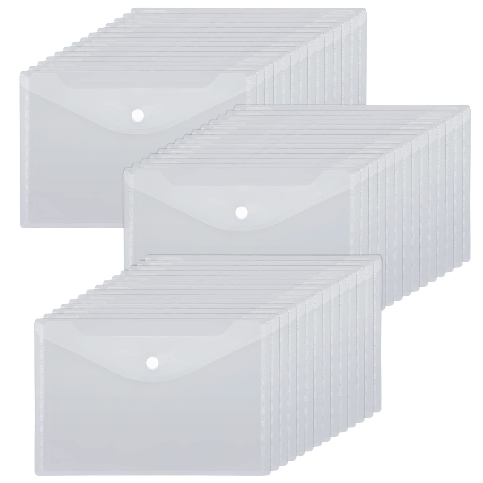 JMIATRY 60 Pcs A5 Plastic Wallets with Popper, Clear A5 Plastic Folders, Document Wallet Envelope for Office and School
