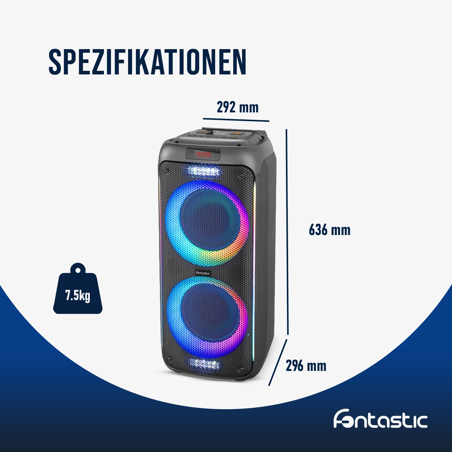 Fontastic Party-Lautsprecher Zeal - Bluetooth Lautsprecher mit USB-Wiedergabe, AUX und MicroSD - Karaoke Box mit Mikrofon und LED Leuchteffekten - tragbares Soundsystem - Schwarz (Zeal 600) 8
