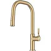 KRAUS Torak Pull Down Kitchen Faucet in Spot-Free Brushed Brass with 2 Function Sprayer, Pre-Attached Water Lines, and Mounting Hardware, KPF-2841SFBB