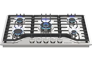 GASLAND 36 Inch Gas Cooktop, PRO GH2365SF 5 Italy Sealed Burner Propane Stovetop, NG/LPG Convertible Gas Cooktops, Plug-in with Thermocouple Protection, Stainless Steel