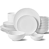 HOMBENE Dinnerware Set, 24 Piece Plates and Bowls, Porcelain Dinner Set for 6, Modern Dish Sofia Collection