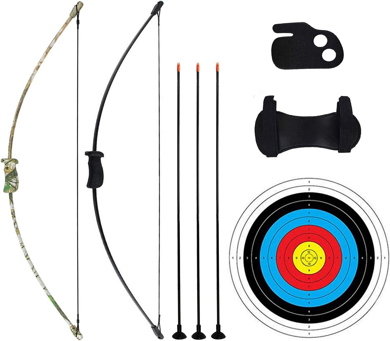 CPTARCH 40" Archery Bow and Arrow Set Takedown Recurve Bow Outdoor Sports Game Hunting Toy Gift Kids Bow Set with 3 Suction Arrows for Children Kids Beginners Camo Black