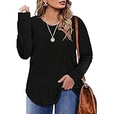 TIYOMI Plus Size Tunic Tops Long Sleeved Round Neck Tee Knit Sweater Outfits Fall Autumn Winter Shirt XL-5XL
