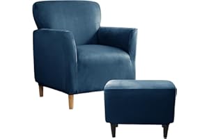 UNBBRRL Armchair and Ottoman Covers Set, Matching Accent Chair and Ottoman Slipcovers Rectangle Stretch Velvet Non-Slip for Living Room (Sapphire, Armchair+Ottoman Rectangle)