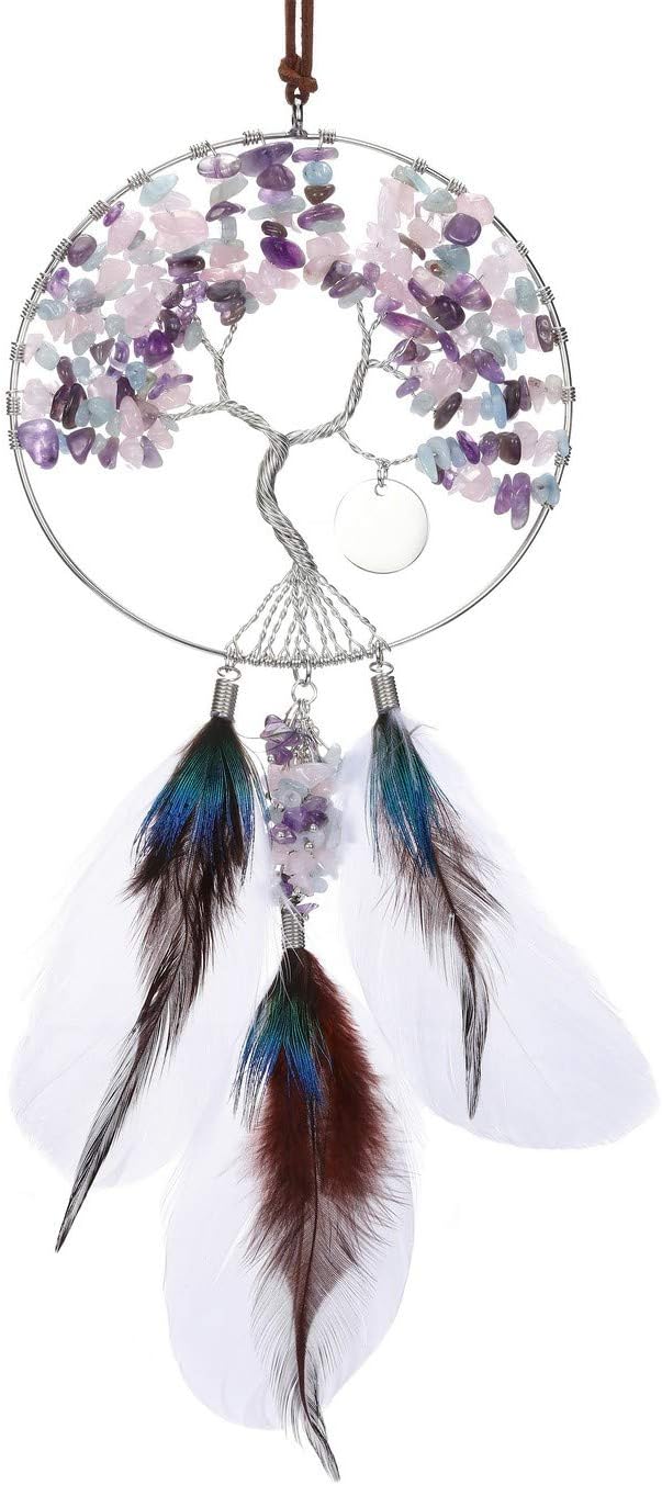 Jovivi Dream Catcher Wall Art Tree of Life Crystals Purple Pink Blue