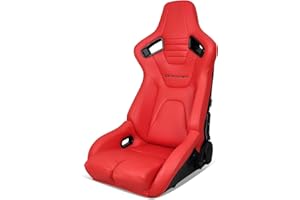 IKON MOTORSPORTS, Universal Bucket Racing Seat Left Driver Side with Dual Slider, Red PU Leather Reclinable