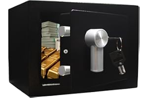 Yuanshikj Steel Safe Box - Key Locked, 0.2 Cubic Ft Small Home Safe for Cash & Jewelry (BLACK)