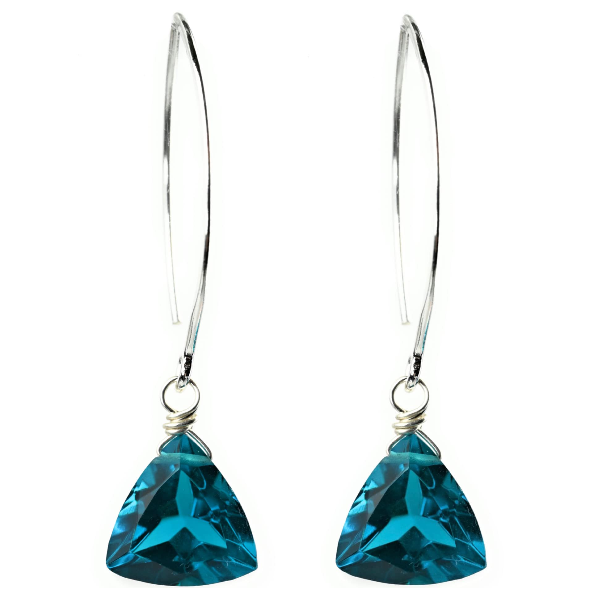 Photo 1 of Peacock Blue Quartz Trillion Sterling Silver Earrings