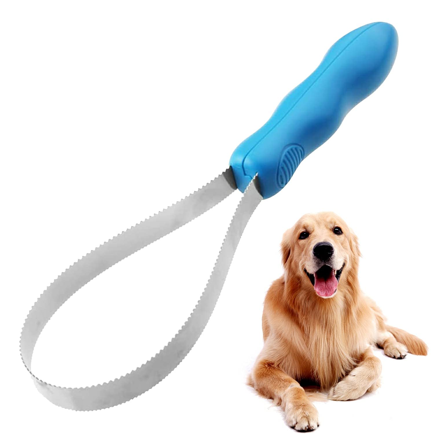 Dog Deshedding Loop Brush, 1PC Double-Sided Shedding Blade,Dogs Shedding Brush,Stainless-Steel Grooming Tool,Dog Shedding Tool with Stainless Steel Blade for Dog and Cat, Blue (Blue)