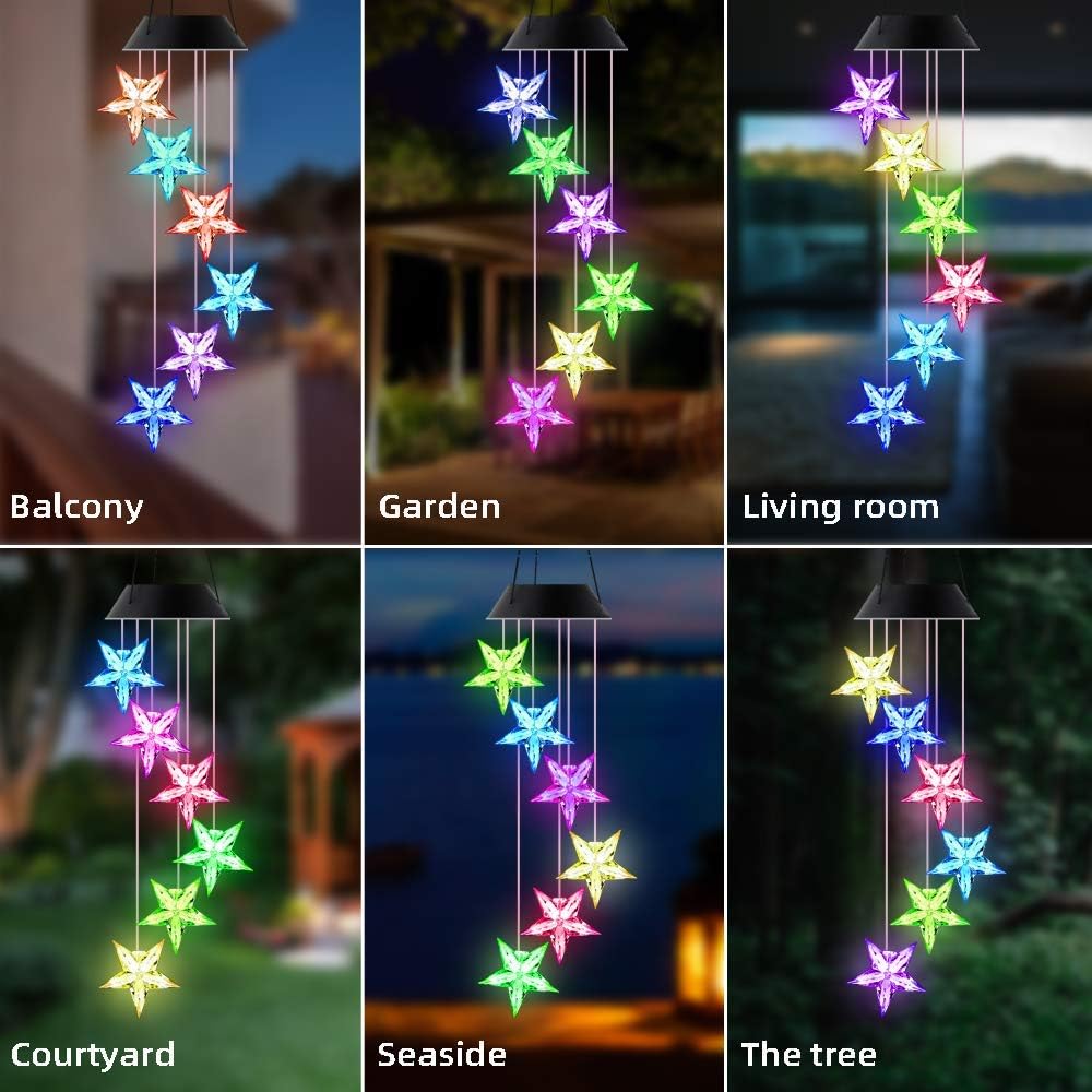SIEBIRD LED Color Changing Solar Wind Chime Light, Solar Star Wind Chimes Outdoor, Solar Powered LED Hanging Lamp Mobile Waterproof Romantic Wind Bell Light for Outdoor Garden Party Decoration : Garden & Outdoor