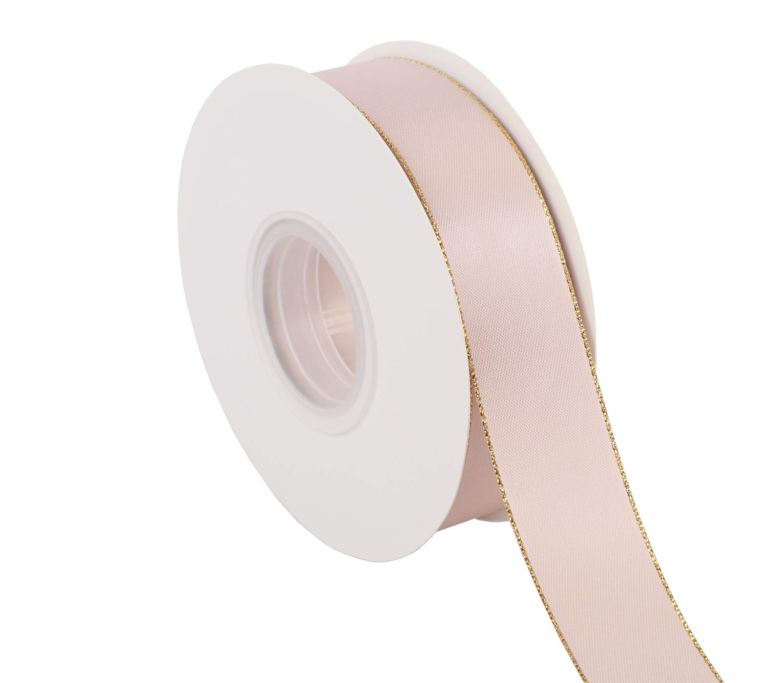 ITIsparkle 25mm Width Double Faced Satin Ribbon 22 Meters with Gold Edges, 25mm X 25M - Vanilla