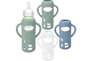 BUSOHA 3 Pack Silicone Sleeves for Dr. Brown's Glass Baby Bottles - Drop Protection Baby Bottle Sleeves,Compatible with Dr. Brown's Newborn Glass Bottles,with Silicone Handles,8 oz