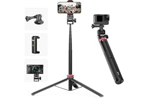 UURIG ULANZI MT-71 57.48 inch Extendable Selfie Stick, Phone Tripod for Go P-r-o w Smartphone Clamp Extension Pole, Compatible with DJI OSMO 360/OSMO Pocket 3/Insta 360 x 5/Xtra/Sony/Canon/Nikon/Cameras