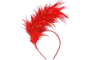 KICOFIT Feathers Headband Masquerade Headpiece for Women Halloween Christmas Party Favor Floral Fascinator Crown (Feather-red, One size)