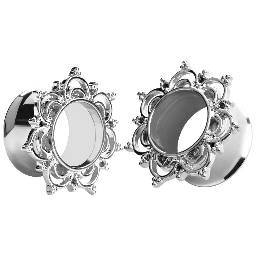Huacan 2Pcs Flesh Tunnels, Ear Tunnels 8mm-18mm Stainless Steel Double Flared Gauge Plug Silver Golden for Body Jewellery (0g-11/16)