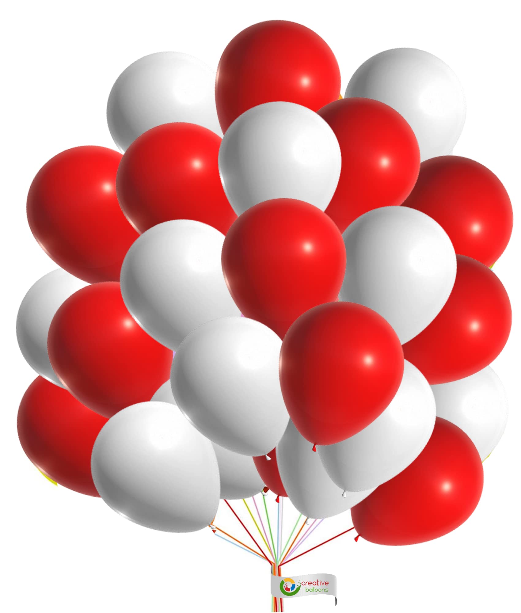 10 Inch Plain Red & White Balloons for Party, Latex Birthday, Wedding, Engagement, Baby Shower Decoration - Pack of 100