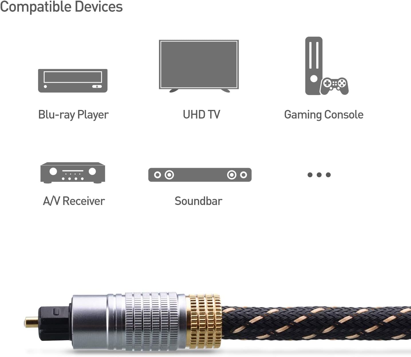 Cable Matters Toslink Cable (Toslink Optical Cable, Digital Optical Audio Cable) 25 Feet with Metal Connectors and Braided Jacket: Electronics