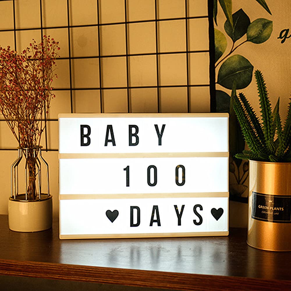 Cinema Light Box,Personalized Neon Signs, A4 Vintage Style Light up Message Board with 192 Black & Color Letters for Festival,Wedding, Party A4 Vintage Style Light up Message Board