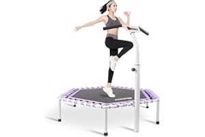 Gielmiy 48‘’Fitness Trampoline，Indoor Mini Trampoline for Adults ，rebounder Trampoline with 5 Adjustable Handle，Best Home Cardio Jump Fitness Workout and Lose Weight Trainer（max Load 330lbs）