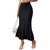 Mluiov Women's Elastic Mermaid Ribbed Knit High Waisted Sexy Bodycon Midi Long Skirt