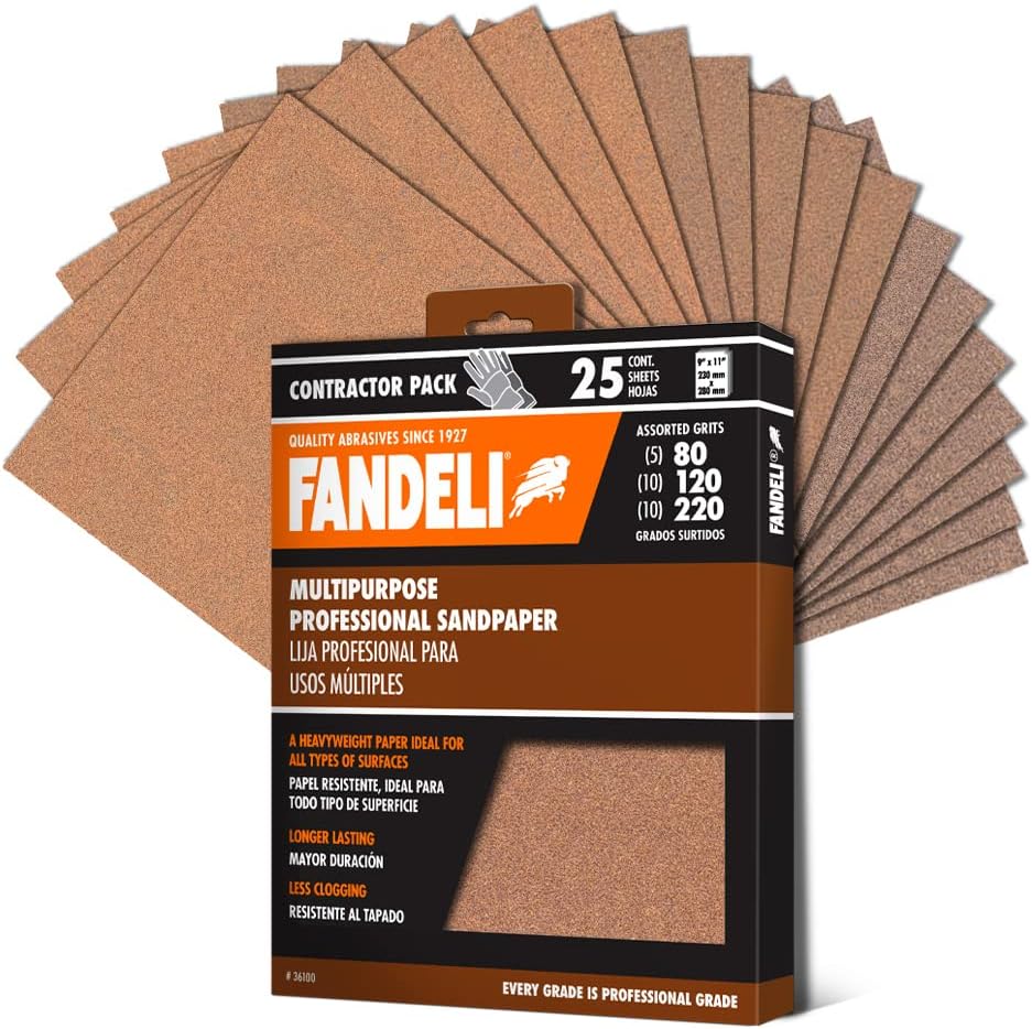 Fandeli Sandpaper Assorted Grits 80 120 220 25 Sheets 9" x 11" Wood Metal