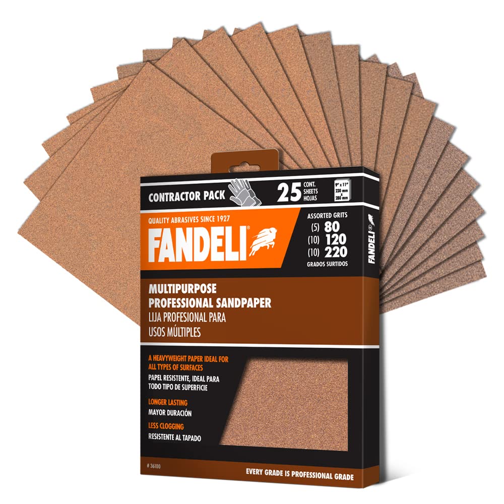 Photo 1 of Fandeli | Multi-Purpose Sanding Paper | Assorted Grits (80,120,220) | 25 Sheets of 9'' x 11'' | Perfect for Sanding Metal and Sanding Wood | Hand Sanding | Orbital Sanders