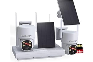 Wkkengd 3MP F1.0 Aperture True Full Color Night Vision 2-Cam Kit 5G/2.4G WiFi Home Security PTZ Cameras with Solar Panel, Surveillance Recorder System