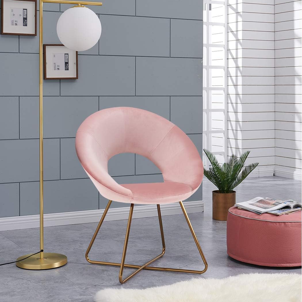 Duhome Modern Home Office Chairs,Upholstered Vanity Chairs Make-up Stool for Dining Room Contemporary Velvet Arm Leisure Chairs for Bedroom 1 pcs, Salmon Pink