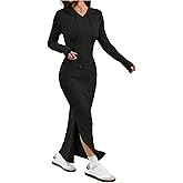 Verdusa Women's Split Hoodie Dress Basic Long Sleeve Bodycon Maxi Dresses Spring Fall Clothes
