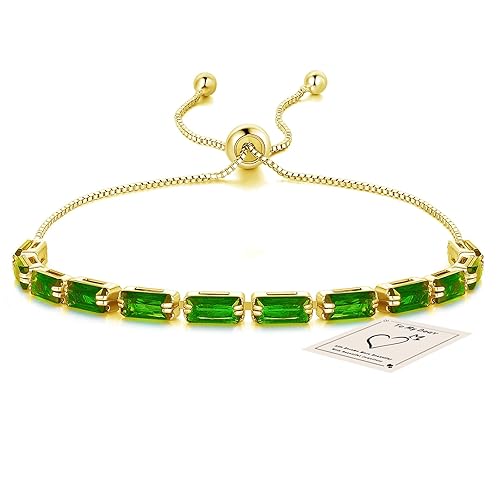DOA Tennis Bracelet for Women, Gold Bracelets with Cubic Zirconia Adjustable Slider Rhinestone Bracelet Birthday Anniversary Friendship Jewelry Gifts for Her Mom Wife Girlfriend, Green Stone