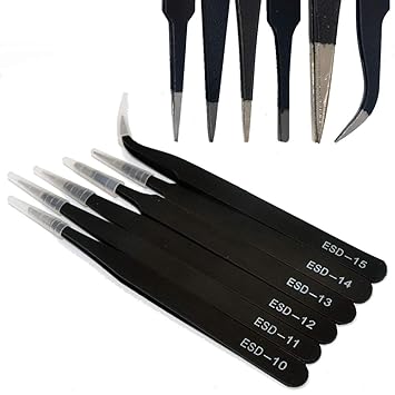6 pcs All Purpose Precision ESD Tweezer Set Stainless Steel Anti Static Tool Set
