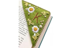 JEJIAKELL 26 Letters Personalized Hand Embroidered Corner Bookmark, Felt Triangle Page Stitched Corner Handmade Bookmark,Unique Cute Flower Letter Embroidery Bookmarks Accessories for Book Lovers (K, Summer)