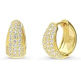 BERRICLE Sterling Silver CZ Dome Fashion Hoop Huggie Earrings for Women, Cubic Zirconia, Rose/Yellow Gold Flashed, Small/Medium Size (0.5-1 Inch)