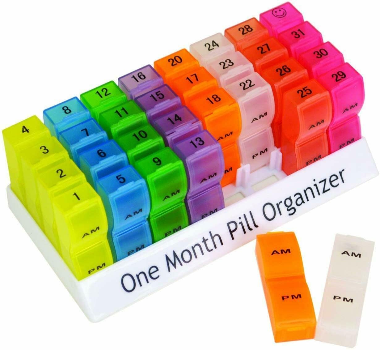 Netagon Colourful Portable Organizer Everyday AM & PM One Month Storage Box Pill Organiser for Pills, Vitamins, Medication & Tablets