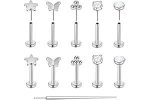 QXXPVV 16G 18G 20G Threadless Push in Nose Studs Nose RingsStud Rings Flat Back Earrings Stainless Steel Lip Cartilage Tragus