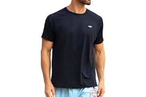 ANGEL SEASON Men's Rash Guard Swim Shirts UPF 50+ Short Sleeve Fishing Quick Dry Beach-Recommended Larger one