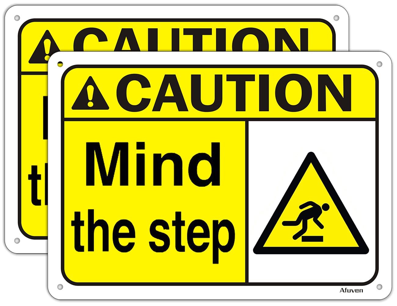 2 pack Caution Mind Your Step Signs 10 x 7 Inches Watch Step Signs Reflective Aluminum Anti UV Protected Metal Sign Waterproof and Durable Ink Easy to Install Indoor & Outdoor Use