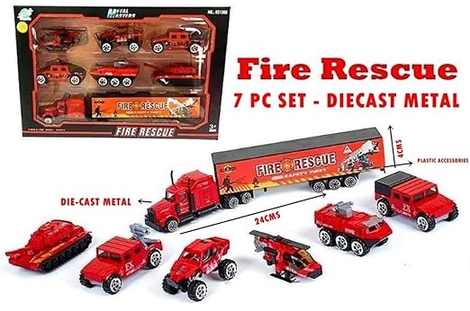 Ngel Mini Die Cast Metal 7 Pcs Vehicle Trucks Toys Play Set for Kids Fire Rescue Truck Set